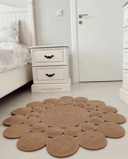 Milda 01 Jüt Hasırlı El Örgüsü Çift Taraflı Kilim Yuvarlak Jüt Halı 120x120