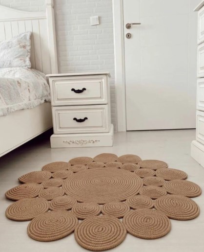 Milda 01 Jüt Hasırlı El Örgüsü Çift Taraflı Kilim Yuvarlak Jüt Halı