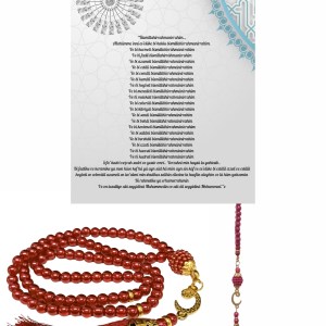 Namaz Tesbihi Vavlı 99'lu Cam İncili 35 Besmele-i Şerif Dua Kartı ile Fuşya Renk Hediyelik