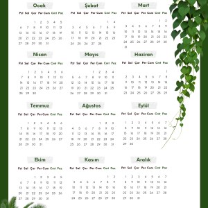 2025 Takvimi Kişiye Özel Yesil Bitki Detaylı Tasarım
