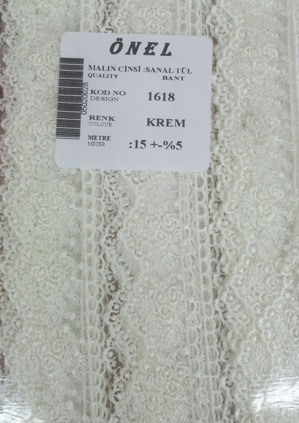 Dantel Polyester Sanal Tül Bant Krem 15 Metre En 3 cm ON-1618-KR