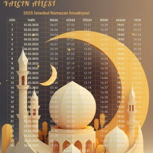 Ramazan İmsakiyesi Modern Kişiye Özel Tasarımlı Dijital Baskı 1 Adet A4 300 gr Model 23