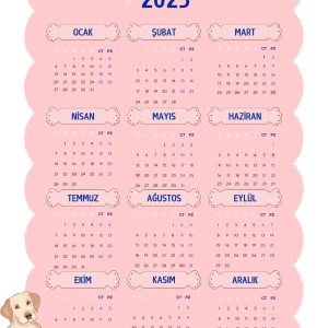 2025 Takvimi Kişiye Özel Kanguru-köpek-maymun Detaylı Tasarım