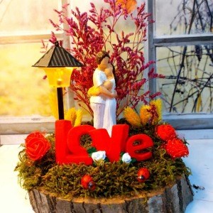 Kütük Teraryum Sevgiliye Hediye Yosunlu Kuru Çiçekli Işıklı Tasarım