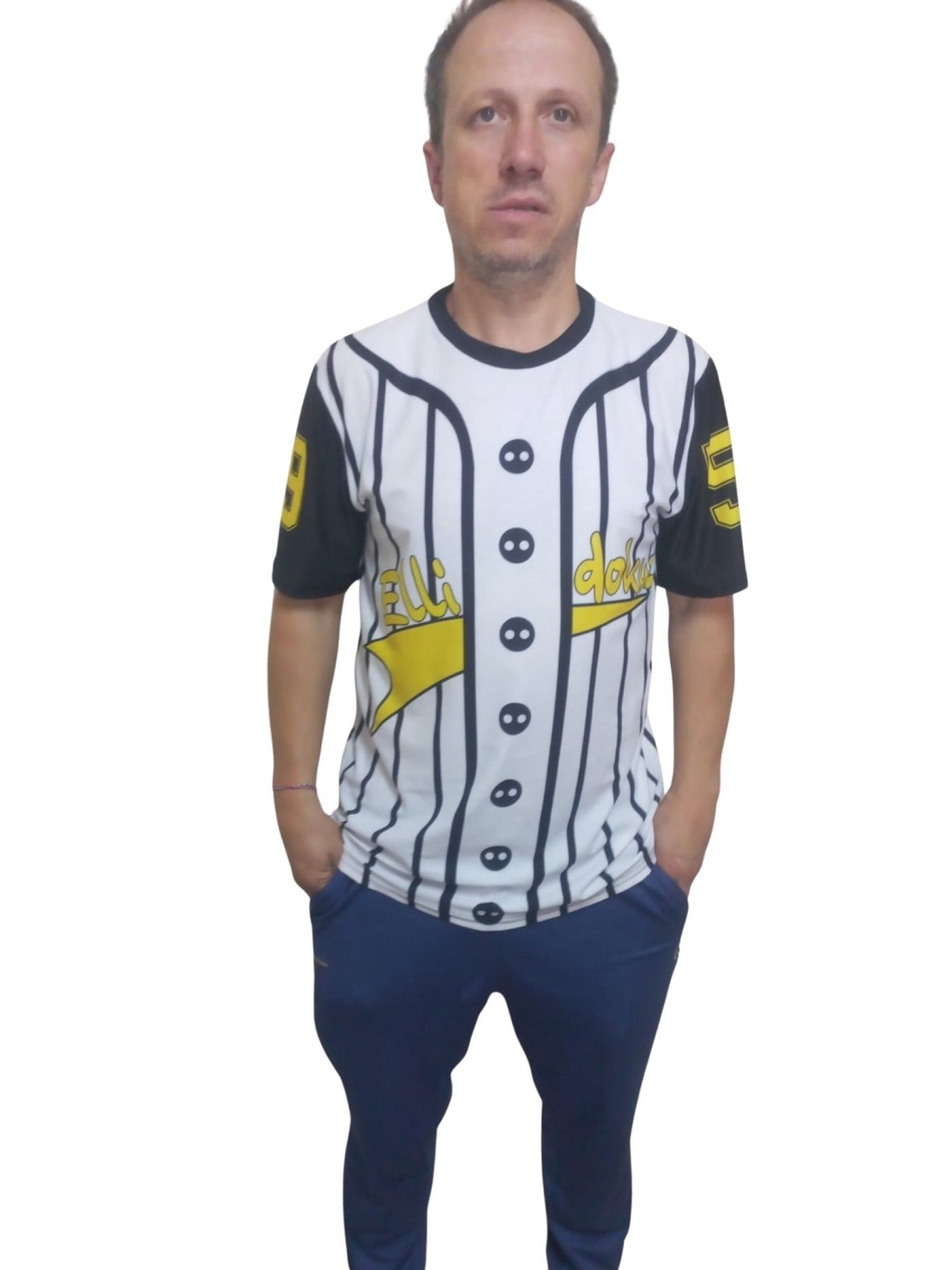 Erkek T-Shirt 59 Numara Baskılı Sarı (Kesik Elyaf Kumaş)