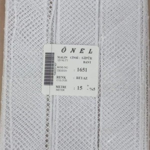 Dantel Polyester Güpür Bant Beyaz 15 Metre En 3 cm ON-1651-B