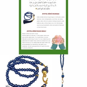 Namaz Tesbihi Vavlı 99'lu Cam İncili Ayet-el Kürsi Dua Kartı İle Lacivert Renk Hediyelik