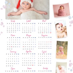 2025 Takvimi Kişiye Özel Kız Bebek Kalpli Emzikli Tasarım