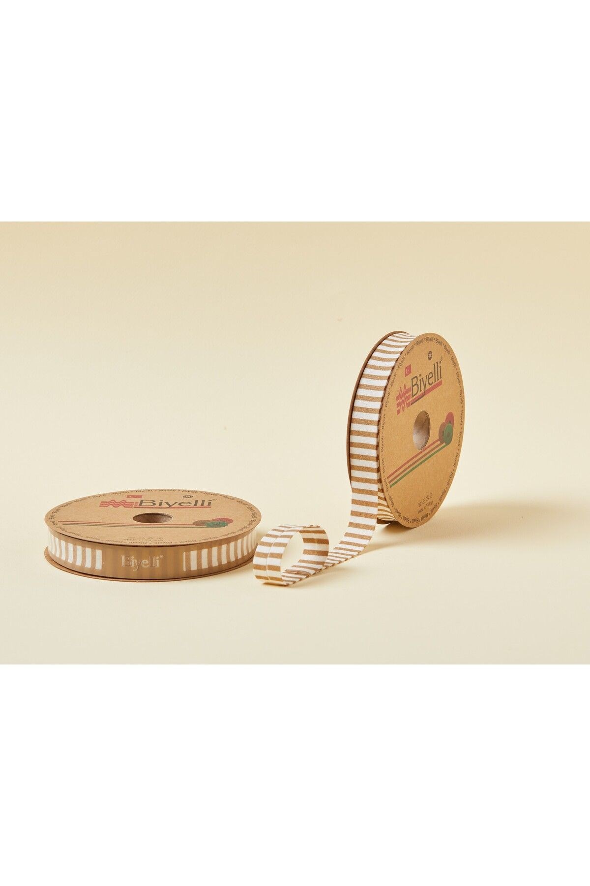 Biye Kalın Çizgili Katlı F13 Bej 2 cm 25 Metre %65 Koton %35 Polyester