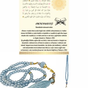 Namaz Tesbihi Vavlı 99'lu Cam İncili Amenerrasulü Dua Kartı ile Mavi Renk Hediyelik