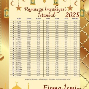 Ramazan İmsakiyesi Modern Kişiye Özel Tasarımlı Dijital Baskı 100 Adet A4 300 gr Model 37