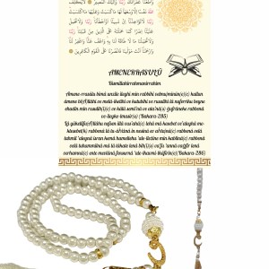 Namaz Tesbihi Vavlı 99'lu Cam İncili Amenerrasulü Dua Kartı İle Krem Renk Hediyelik