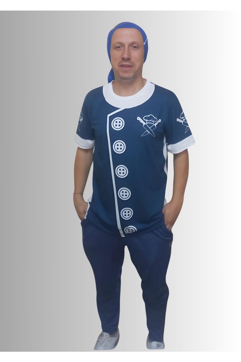 Erkek T-Shirt Chef Baskılı Lacivert (Kesik Elyaf Kumaş)