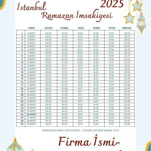 Ramazan İmsakiyesi Modern Kişiye Özel Tasarımlı Dijital Baskı 1000 Adet A4 300 gr Model 36