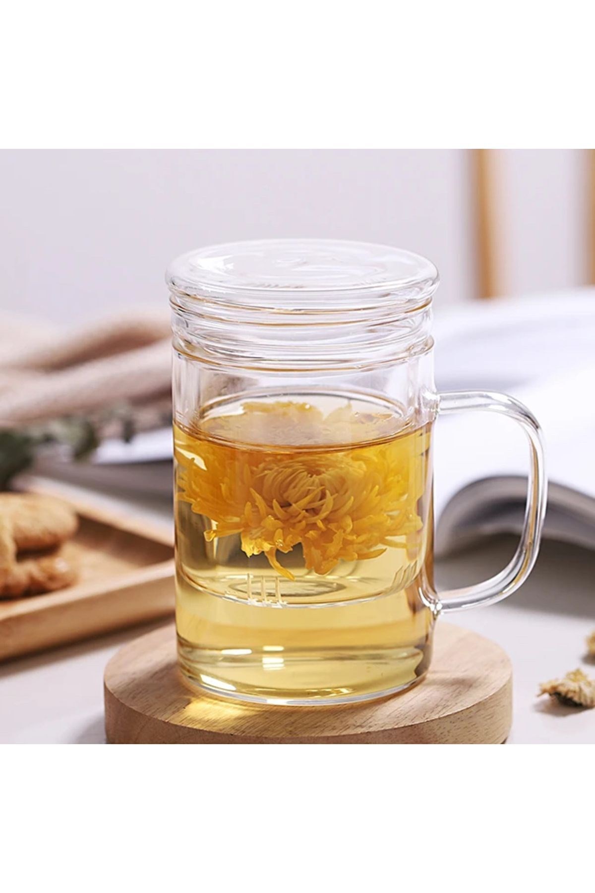 Borosilikat Cam Kupa 350 Ml – Cam Kapaklı, Süzgeçli Demleme Kupa