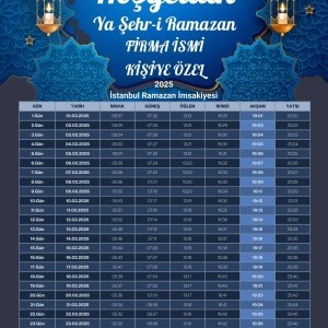 Ramazan İmsakiyesi Modern Kişiye Özel Tasarımlı Dijital Baskı 10 Adet A4 300 gr Model 24