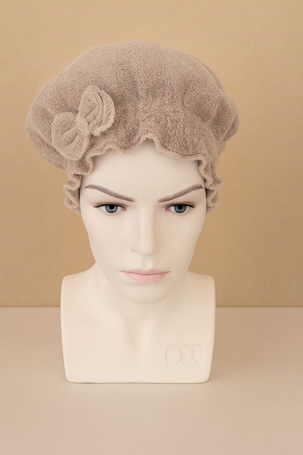 Saç Kurulama Banyo Duş Bonesi – %100 Pamuk , Fiyonklu Kahverengi