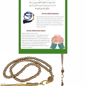 Namaz Tesbihi Vavlı 99'lu Cam İncili Ayet-el Kürsi Dua Kartı ile Süt Kahve Renk Hediyelik