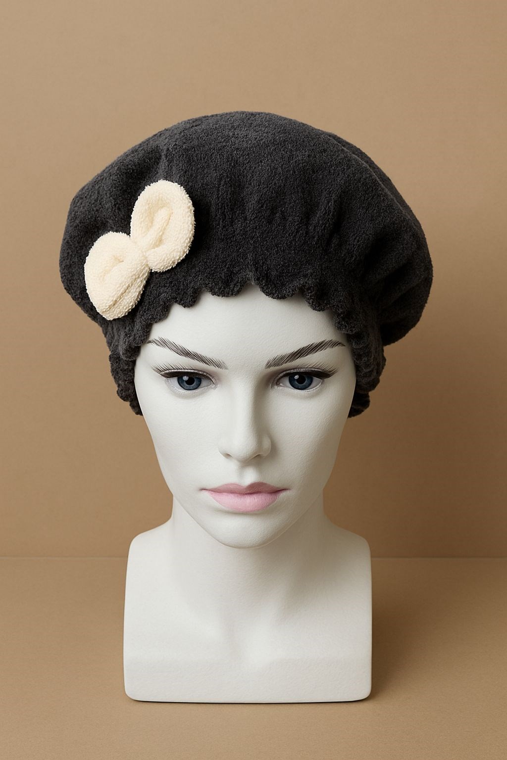 Saç Kurulama Banyo Duş Bonesi – %100 Pamuk , Fiyonklu Siyah