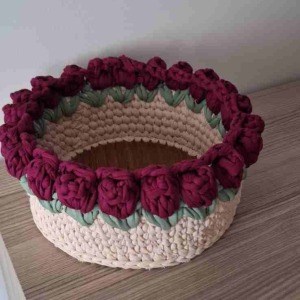 Penye Sepet Tabanlı El Örme Handmade– 20 cm Yuvarlak