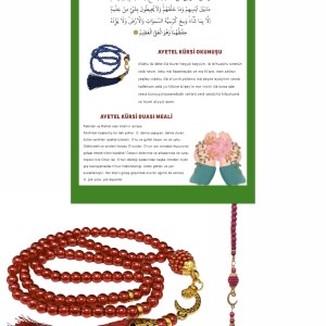 Namaz Tesbihi Vavlı 99'lu Cam İncili Ayet-el Kürsi Dua Kartı ile Fuşya Renk Hediyelik