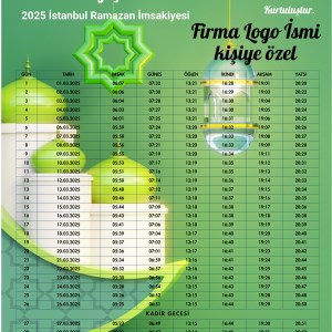Ramazan İmsakiyesi Modern Kişiye Özel Tasarımlı Dijital Baskı 1 Adet A4 300 gr Model 19