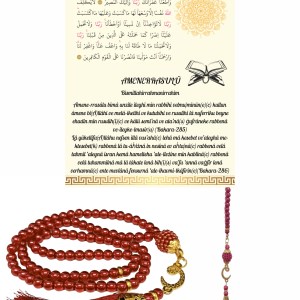 Namaz Tesbihi Vavlı 99'lu Cam İncili Amenerrasulü Dua Kartı ile Fuşya Renk Hediyelik