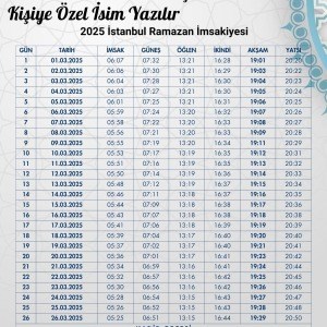 Ramazan İmsakiyesi Modern Kişiye Özel Tasarımlı Dijital Baskı 2 Adet A4 300 gr Model 22