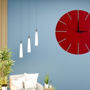 Ahşap Minimal Dekoratif Duvar Saati - 33x33 cm Kırmızı