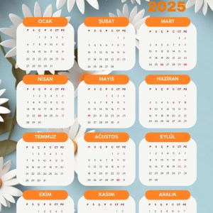 2025 Takvimi Kişiye Özel Papatya Çiçeği Mavi Detaylı Tasarım