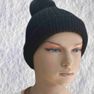 El Örgüsü Doğal Yün ve Akrilik Karışımlı Sıcacık Kış Beresi Siyah Renk