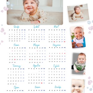 2025 Takvimi Kişiye Özel Erkek Bebek Kalpli Emzikli Tasarım