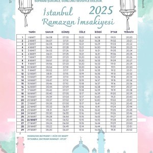 Ramazan İmsakiyesi Modern Kişiye Özel Tasarımlı Dijital Baskı 100 Adet A4 300 gr Model 42