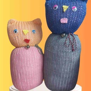 Tıkırık Örgü Yastık Uyku ve Oyun Arkadaşı Şeker&Cingöz - 35 cm-45 cm