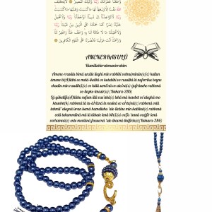 Namaz Tesbihi Vavlı 99'lu Cam İncili Amenerrasulü Dua Kartı ile Lacivert Renk Hediyelik