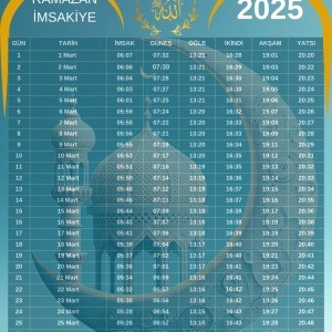 Ramazan İmsakiyesi Modern Kişiye Özel Tasarımlı Dijital Baskı 1000 Adet A4 300 gr Model 32