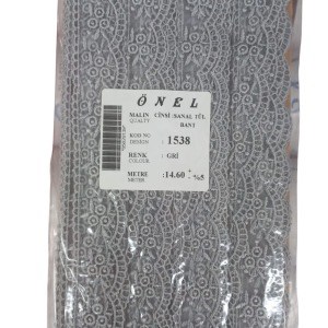 Dantel Polyester Sanal Tül Bant Gri 14,60 Metre En 3 cm ON-1538-G