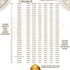 Ramazan İmsakiyesi Modern Kişiye Özel Tasarımlı Dijital Baskı 1 Adet A4 300 gr Model 50