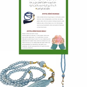Namaz Tesbihi Vavlı 99'lu Cam İncili Ayet-el Kürsi Dua Kartı ile Mavi Renk Hediyelik
