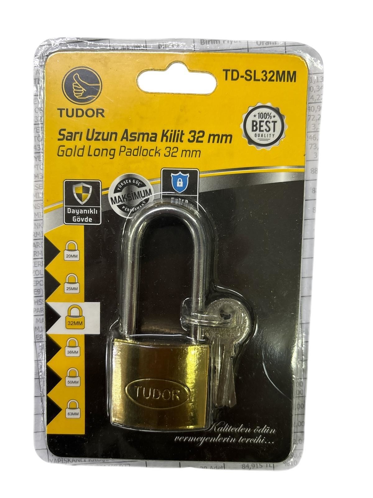 Ennalbur Tudor 32 mm Uzun Sarı Asma Kilit