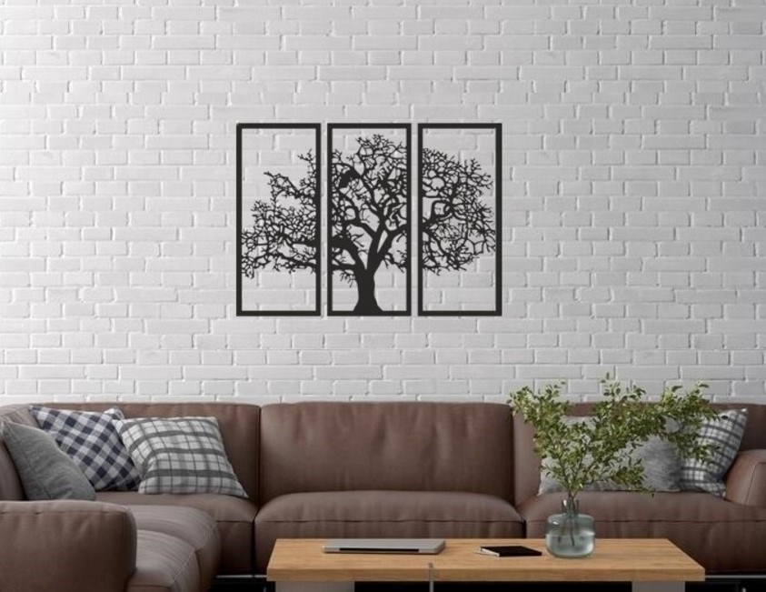 Duvar Dekor Süs Mdf Ahşap Hayat Ağacı Temalı 51 x 39 Siyah Renk