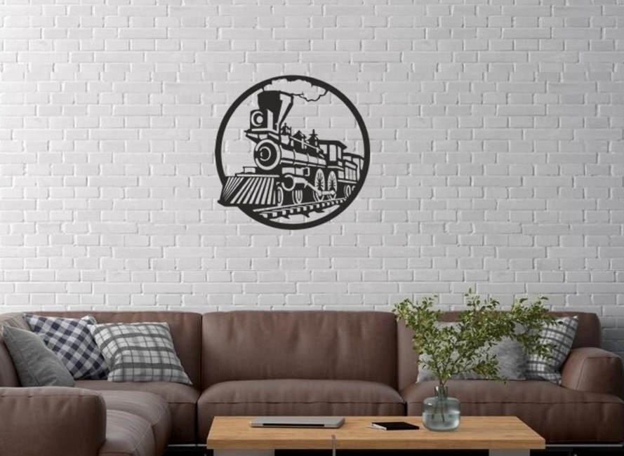 Duvar Dekor Süs Mdf Ahşap Buharlı Tren Temalı 32 x 32 Siyah Renk