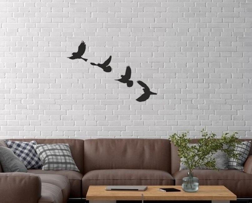 Duvar Dekor Süs Mdf Ahşap Uçan Kuş Temalı Siyah Renk