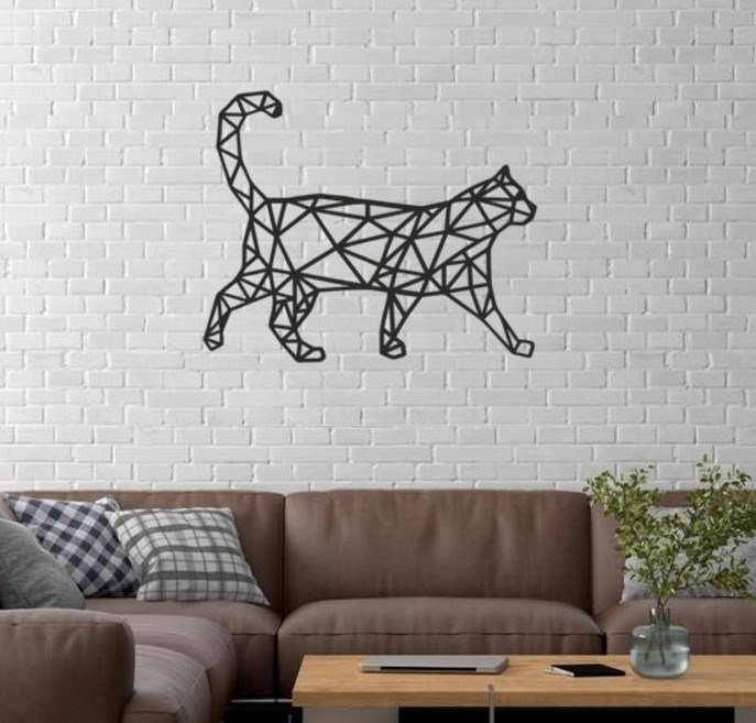 Duvar Dekor Süs Mdf Ahşap Yürüyen Kedi 32 x 26 Siyah Renk