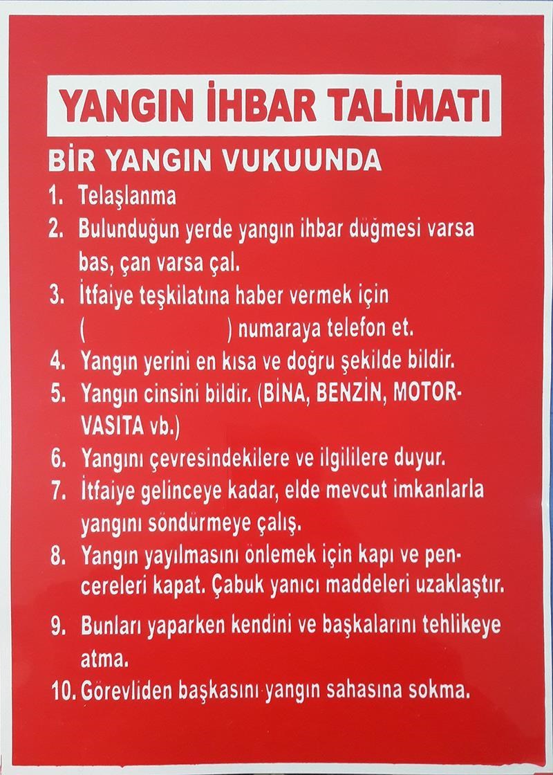 Yangın İhbar Talimatı Uyarı Levhası 25x35