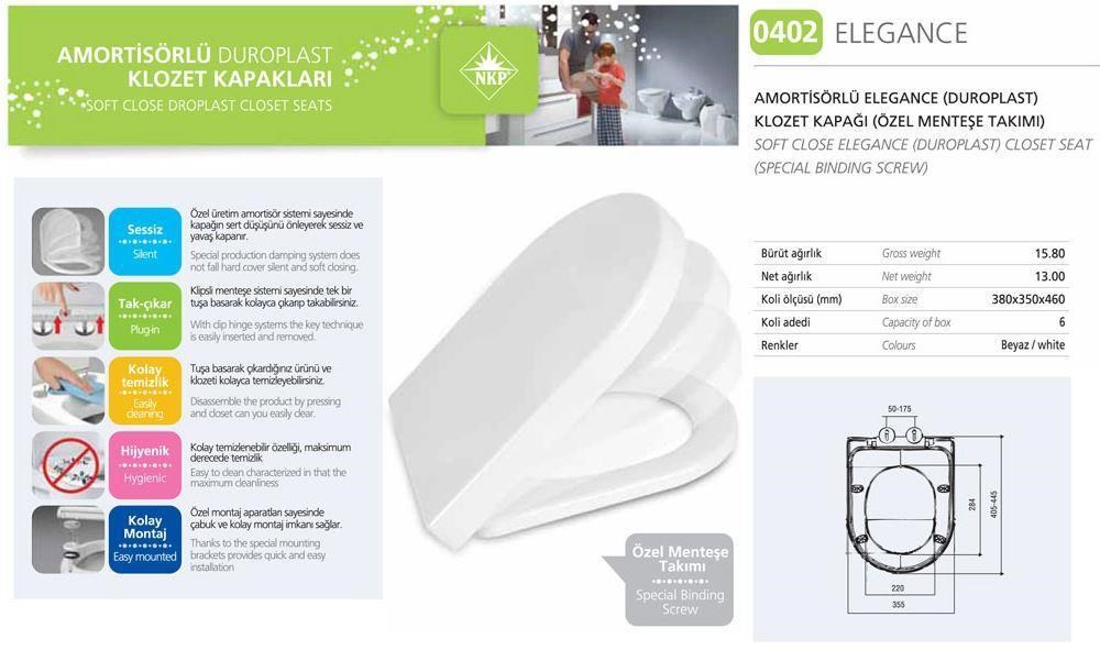 NKP Elagance Amortisörlü+Tak Çıkar Klozet Kapağı