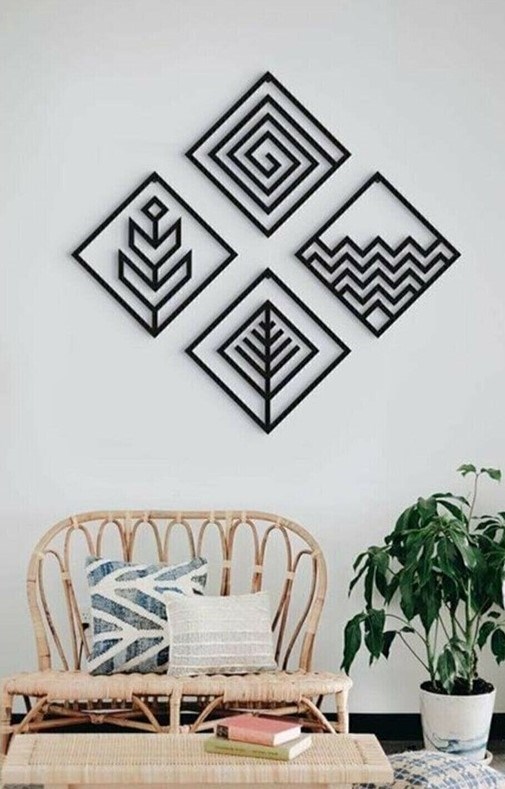 Duvar Dekor Süs Mdf Ahşap 4 Element Temalı 15 x 15  Siyah Renk