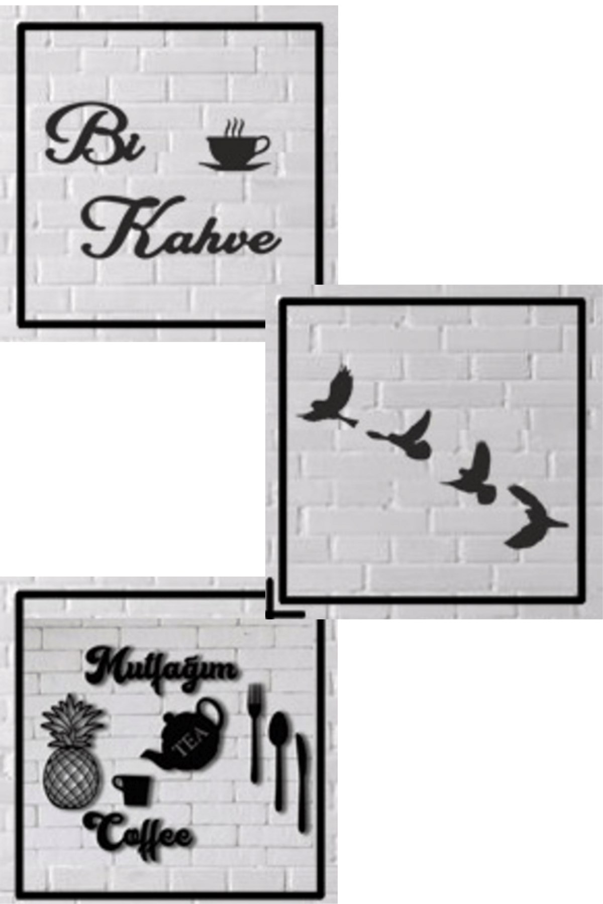 Duvar Dekor Süs Mdf Ahşap 3 Ürün Tek Fiyat Siyah Renk