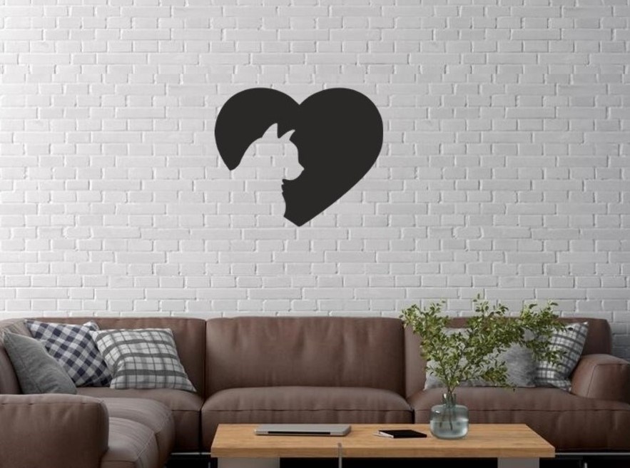 Duvar Dekor Süs Mdf Ahşap Kalpli Kedi Temalı 45 x 37 Siyah Renk