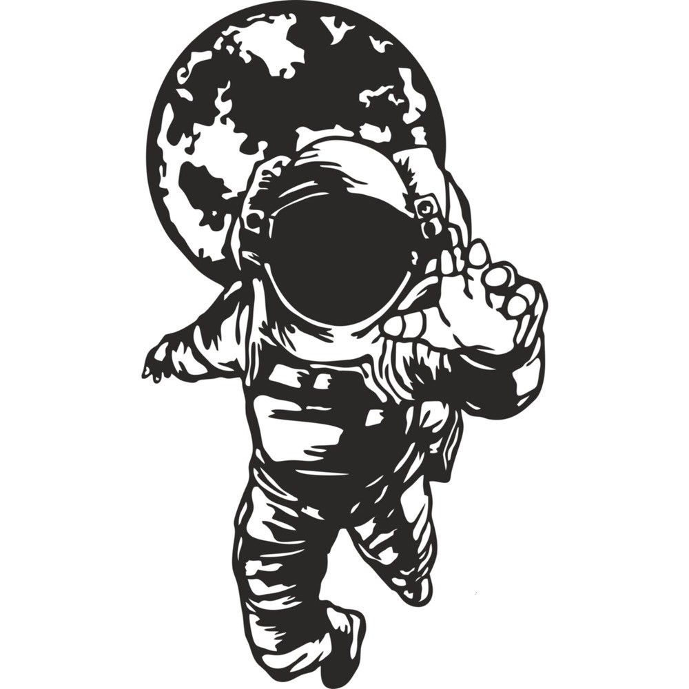 Duvar Dekor Süs Mdf Ahşap Astronot Desenli 23 x 39 Siyah Renk